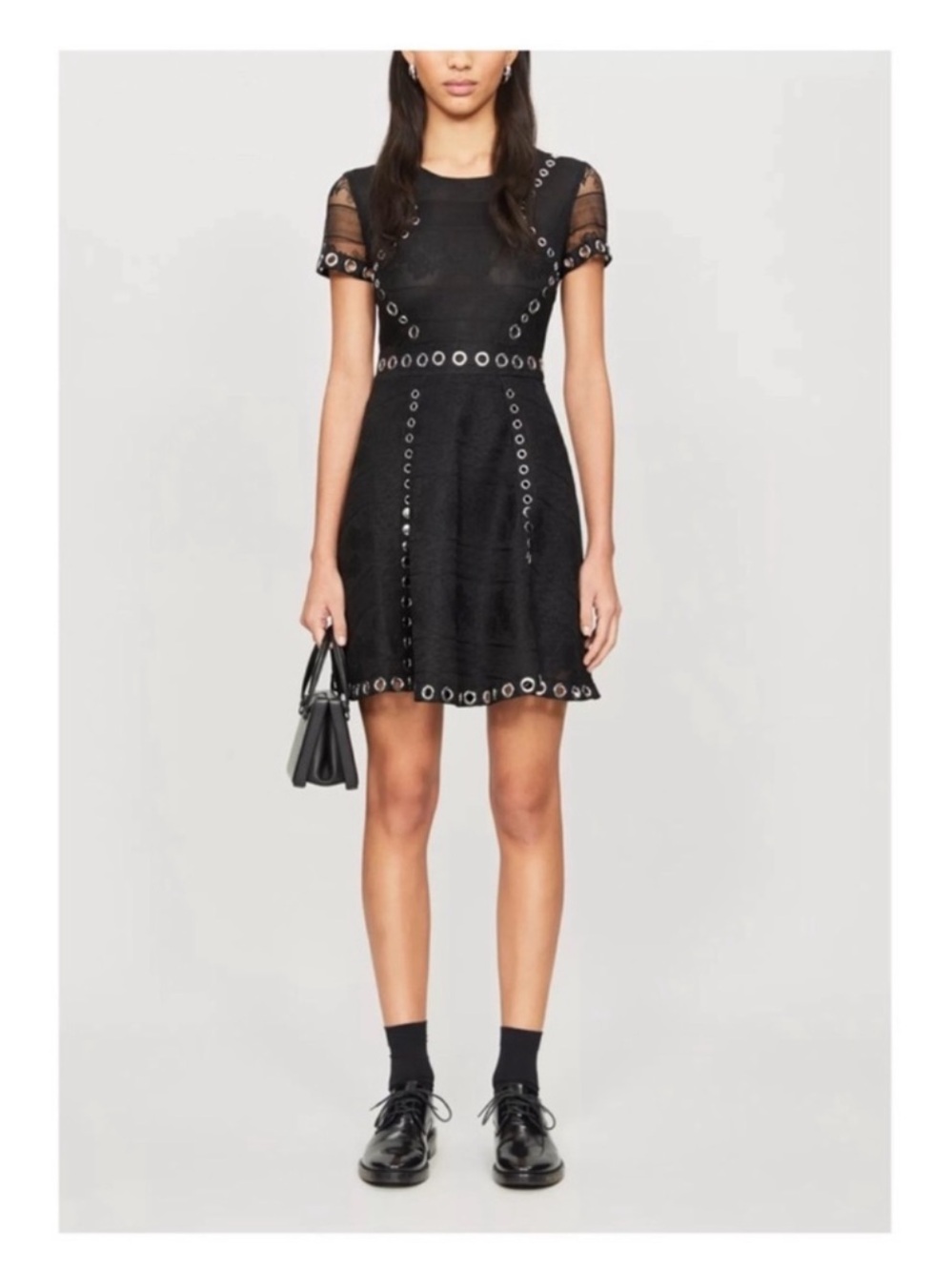 New! MAJE Ranch Floral Lace Embroidered Woven Mini Dress in Black EU 36